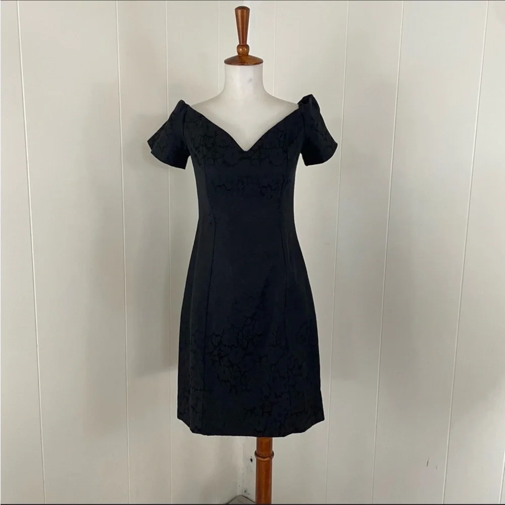 Vintage 80s 90s Lace Jacquard Dress Women’s S Mini Sheath Off Shoulder Cocktail‎ - Picture 8 of 8